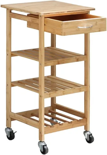 Vista 4 de Oceanstar Design Group - Carrito de cocina de bambú, color natural