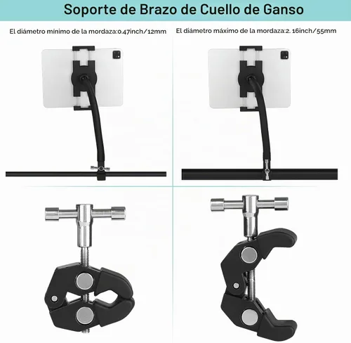Vista 8 de Mippko Soporte para tableta para cinta de correr/elíptica/bicicleta giratoria/pelotón/ciclo interior, brazo de cuello de cisne, soporte