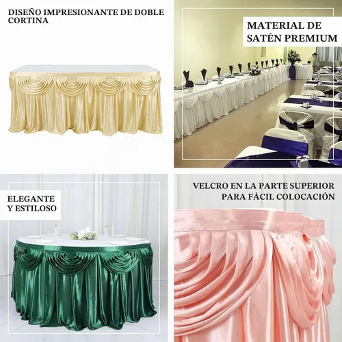 Vista 3 de Efavormart - Falda de mesa de satén beige para cocina, comedor, catering, boda, fiesta de cumpleaños, decoración de eventos, 14 pies