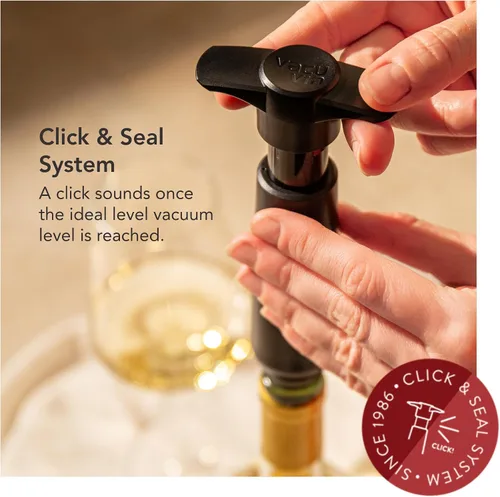 Vista 5 de Vacu Vin Conservador de Vino Original con 1 Tapón de Botella al Vacío – Bomba Conservadora de Vino de Color Negro para Vino Tinto o Blanco – Sistema