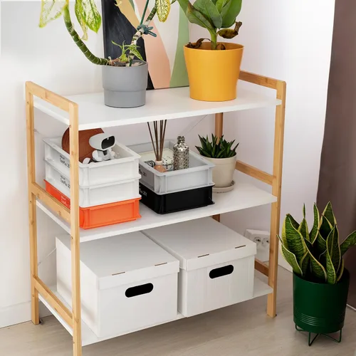 Vista 4 de Contenedor de almacenamiento apilable, caja organizadora de plástico resistente y bandeja con paredes rectas, pequeñas bolsas de plástico para Negro