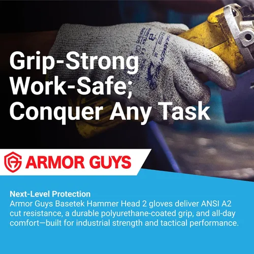 Vista 2 de Armor Guys Hammer Head 3 Basetek - Guantes de trabajo protectores – Agarre de poliuretano gris para mujeres y hombres con forro HDPE A3 Basetek – L
