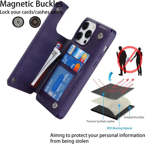 Vista 4 de Cavor Funda para iPhone 14 Pro Max con Tarjetero, Funda Cartera para iPhone 14 Pro Max para Mujeres y Hombres, Soporte de Tarjetas de Crédito