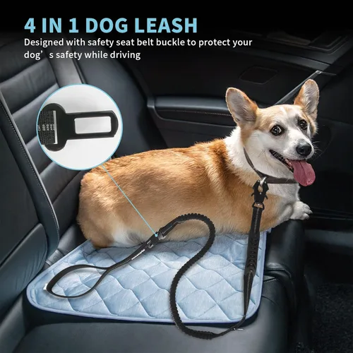 Vista 5 de Correa táctica resistente para perro de 4 a 6 pies, elástica reflectante con clip de rana, dos asas acolchadas para perros grandes, cinturón