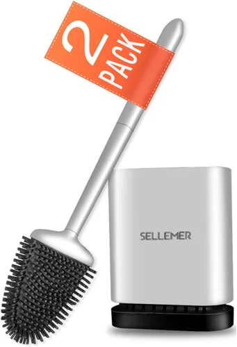 Vista 9 de Sellemer - Juego de cepillo y soporte para inodoro - Cabezal de cepillo flexible para taza de inodoro con cerdas de silicona, tamaño compacto