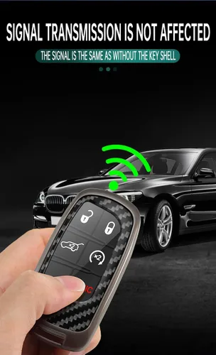 Vista 3 de SANRILY Funda para llavero inteligente con patrón de fibra de carbono, color negro, apta para Jeep Grand Cherokee Renegade para Chrysler 200 300