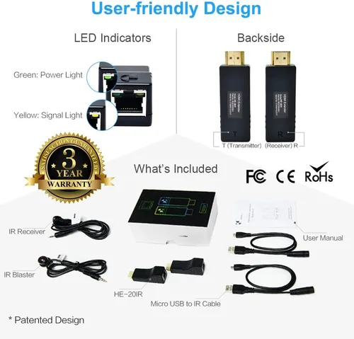 Vista 7 de DDMALL Mini extensor HDMI de hasta 330 pies/328.1 ft, 1080P a 60 Hz, extensor HDMI Full HD sobre cable Ethernet CAT5e/CAT6, con control IR directo 1