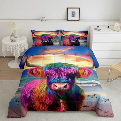 Vista 20 de Juegos de ropa de cama de piel de vaca con patchwork, edredón con estampado de piel de vaca, juego de edredón de animales de granja para niños