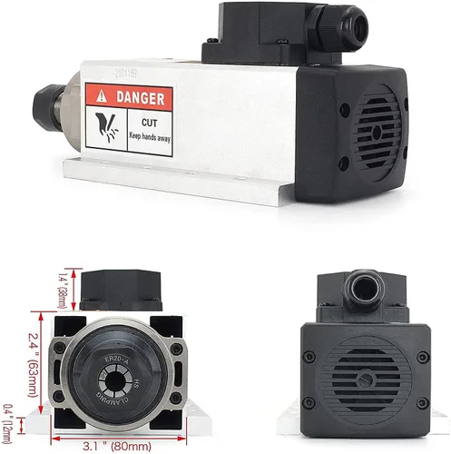 Vista 9 de CNCTOPBAOS Motor de husillo de enrutador CNC de 2200 W 220 V, cuadrado 2.2KW motor de husillo refrigerado por aire ER20 400Hz 24000rpm 4 rodamientos
