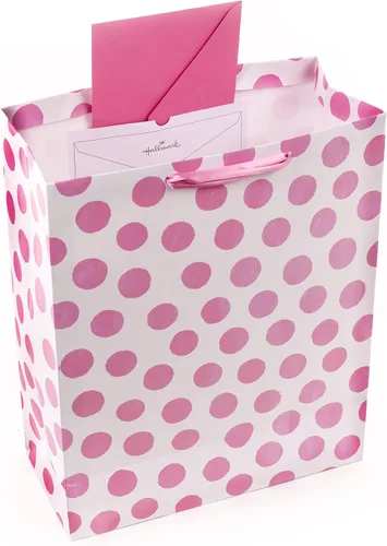 Vista 4 de Hallmark Bolsa de regalo extra grande de 15 pulgadas con papel de seda (lunares rosas y lazo) para cumpleaños, Pascua, baby showers, despedidas