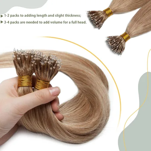 Vista 79 de SEGO Extensiones de cabello humano con micro cuentas, extensiones de cabello humano con micro bucle, lacio, natural, fusión fría, 1.76 oz/paquete