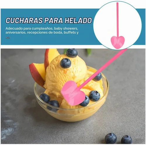 Vista 5 de NUOBESTY 100 cucharas de plástico desechables en forma de corazón, cucharas de postre de 4.1 pulgadas para pasteles, mousse, suministros de fiesta