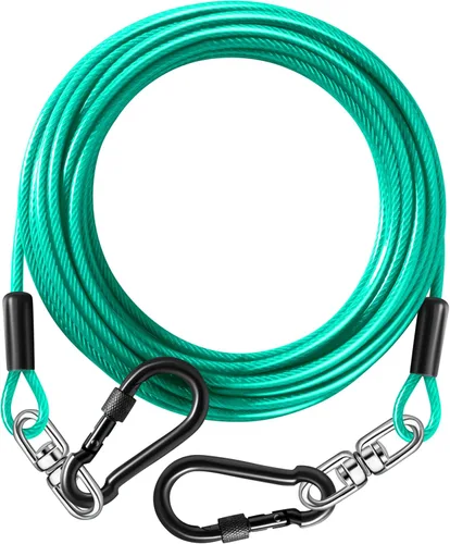 Vista 9 de Cable de amarre para perros de 10 pies a 300 libras, cables resistentes para perros y patios con gancho giratorio, línea de correa para perros