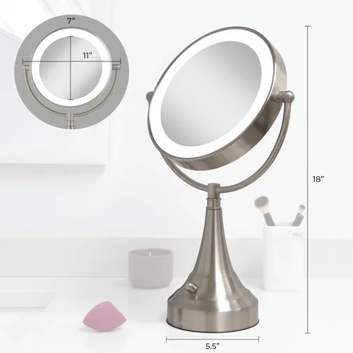 Vista 2 de Zadro Espejo de maquillaje iluminado 10X aumento LED 11" diámetro espejo de maquillaje con luces y aumento C funciona