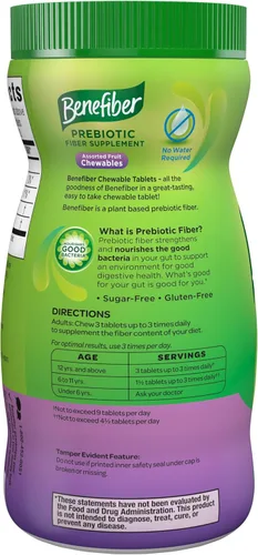 Vista 14 de Benefiber Tabletas masticables de suplemento de fibra prebiótica para la salud digestiva, sabores surtidos de frutas, 100