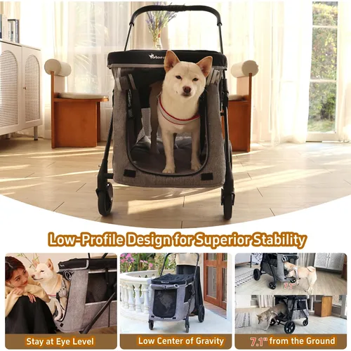 Vista 3 de Cochecito mediano para perros pequeños a grandes, con 4 ruedas, cochecito múltiple para 4 perros con capacidad para hasta 40 libras, plegado con un