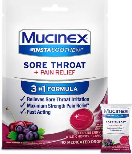 Vista 8 de Mucinex InstaSoothe Dolor de garganta + calmante sabor a miel y equinácea, acción rápida, potente analgésico oral para el dolor de garganta, 40
