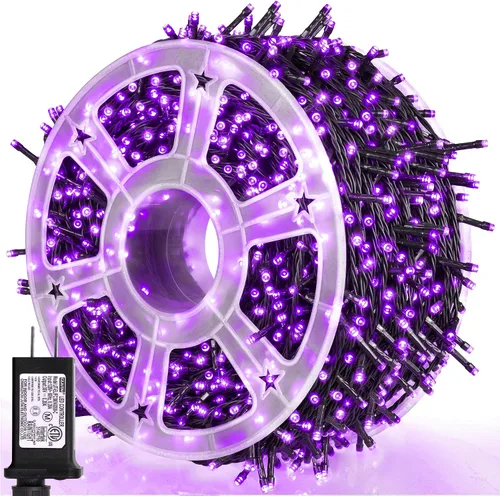 Vista 10 de weillsnow Luces de Halloween Moradas y Naranjas, 200 LED 66 Pies con Enchufe Luces de Cadena de Halloween Impermeables, 8 Modos con Memoria