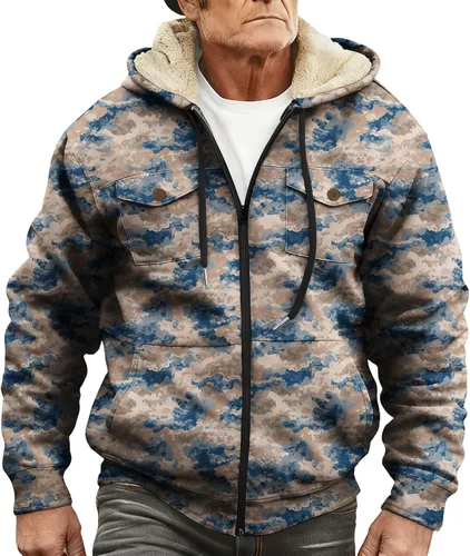Vista 6 de LIZALIG Sudadera con capucha y cremallera para hombre, con forro polar grueso, abrigo de moda de otoño, abrigo cálido de invierno