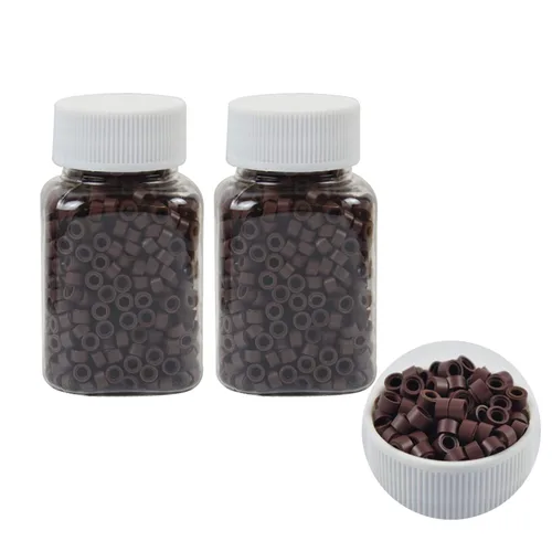 Vista 13 de 500 cuentas de micro anillos forradas de silicona de 0.197 in para extensiones de cabello con punta I (negro)