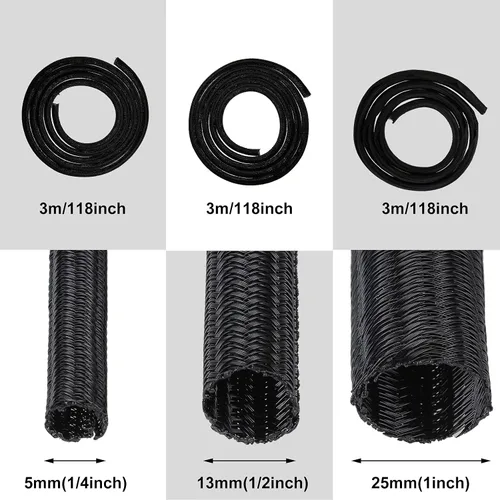 Vista 6 de Boao 3 piezas protector de cable tubo de malla de alambre manga de cable funda dividida para cable cargador USB cubierta de cable cable de audio