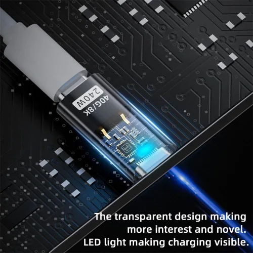 Vista 4 de xiwai Transparente USB4 tipo C macho a hembra adaptador de extensión con LED 240W Power 40Gbps Data 8K Video Converter para teléfono portátil