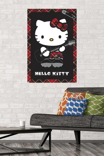 Vista 2 de Hello Kitty: 22 Póster de pared rojo punk, 34 pulgadas de largo x 22.4 pulgadas de ancho, versión sin marco