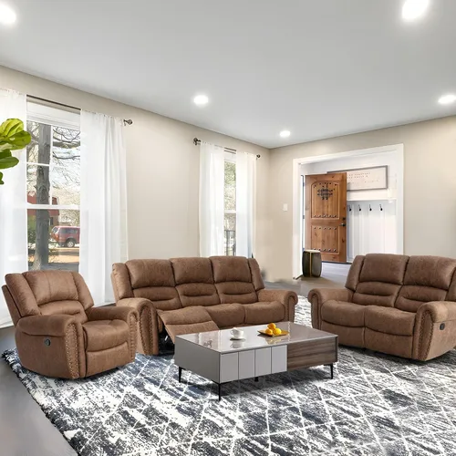 Vista 7 de EBELLO Silla reclinable manual de cuero sintético, silla reclinable individual clásica con cómodo apoyabrazos y respaldo, mueble para sala de estar