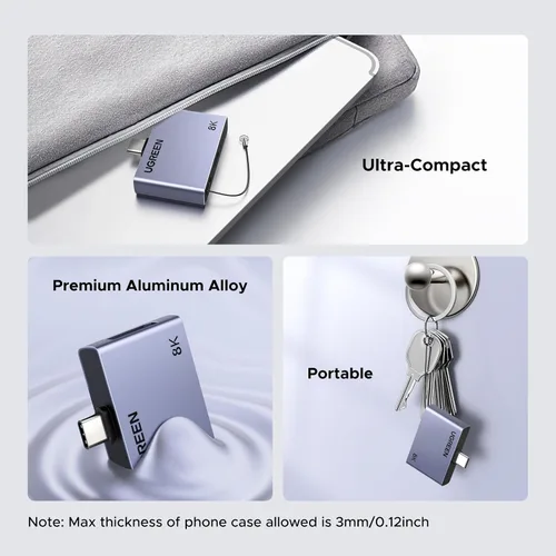 Vista 8 de UGREEN Adaptador USB C a DisplayPort 1.4 8K @60Hz con PD 100W carga rápida 4K a 240Hz, unidireccional, Thunderbolt 4/3 a DP Compatible con iPhone