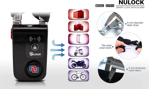 Vista 6 de Candado con cadena de acero trenzado para bicicleta, Bluetooth, Nuvending NuLock