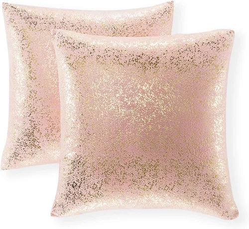 Vista 34 de Xinrjojo Juego de 2 almohadas brillantes en negro y dorado, almohadas suaves y brillantes decorativas, juego de fundas de almohada cuadradas negras