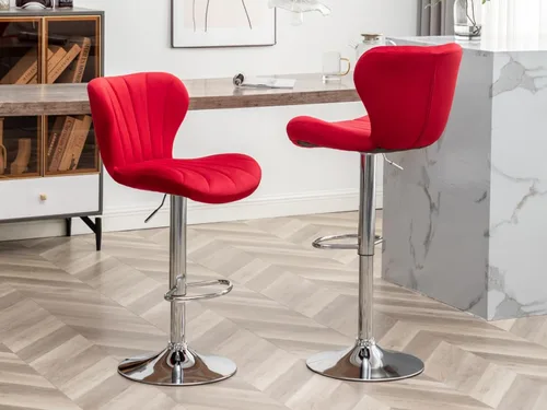 Vista 10 de Shell - Juego de 2 taburetes de bar giratorios ajustables con chasis plateado, silla de bar de terciopelo con respaldo medio, taburete de encimera