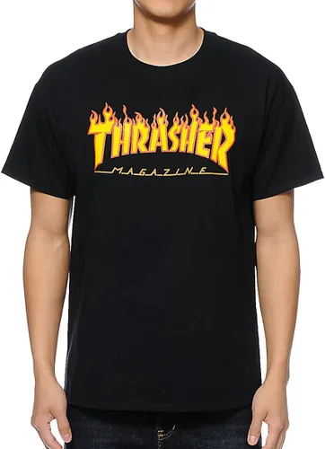 Vista 2 de Thrasher Flame Camiseta - Carbón vegetal