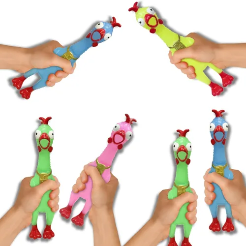 Vista 5 de Squeeze Me - Juguete de pollo de goma Pollo chirriante gritando para niños y perros Regalo novedoso de broma (1 paquete sólido)