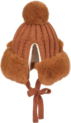 Vista 9 de Gorro de invierno de piel sintética para mujer, con orejas de gato de zorro, con orejera, pompón, sombrero de trampero de felpa cálida rusa