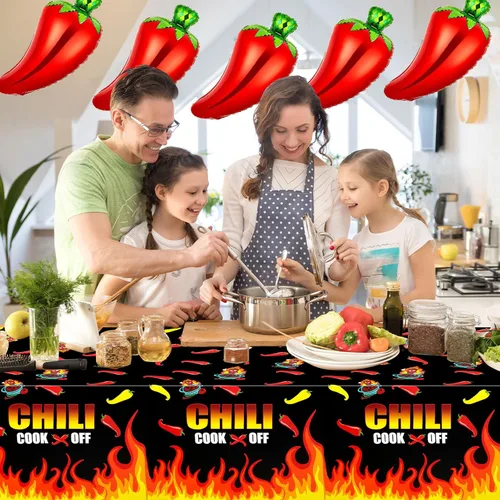 Vista 7 de PHOGARY Mantel de cocina de chile para decoración de chile, manteles de chile desechables, mantel de cocina de chile para una fiesta, suministros
