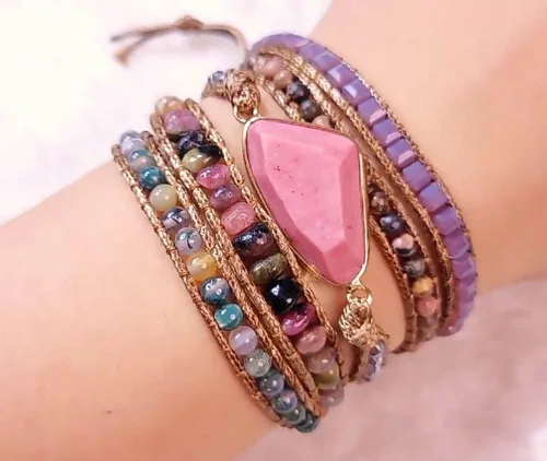 Vista 110 de ZOSOJONA - Pulseras bohemias hechas a mano de piedra natural, que dan vuelta, con cuentas de cristal de turquesa