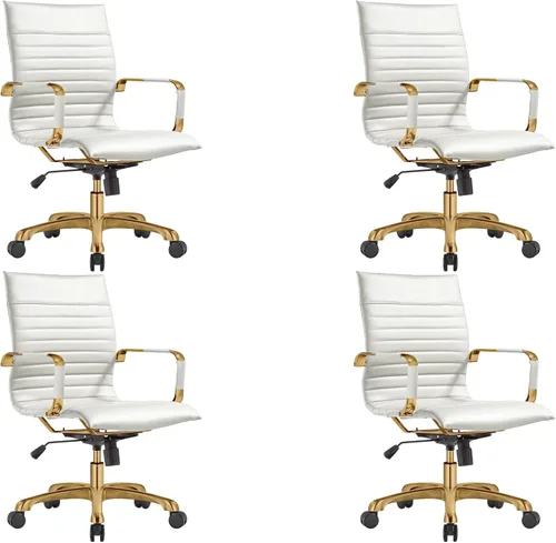 Vista 9 de LeisureMod Harris Silla de oficina con almohadilla suave, silla ejecutiva de piel sintética con base de acero dorado, altura ajustable, bloqueo