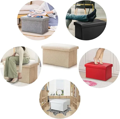 Vista 2 de FS-LN01, organizador para almacenamiento de ropa, con revestimiento, plegable, tipo Ottoman, cubo con escalón para descansar los pies, para living
