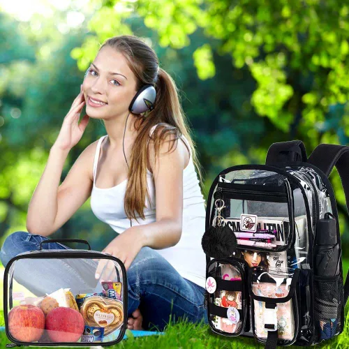Vista 8 de Mochila transparente, resistente bolsa transparente para mujeres y hombres Heavy Duty