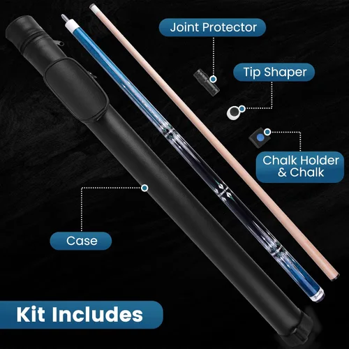 Vista 2 de Kit de Taco de Billar - Palo de Billar de Arce Teñido de 58 Pulgadas con Estuche Duro y Accesorios para Entusiastas del Billar Pool Cue and