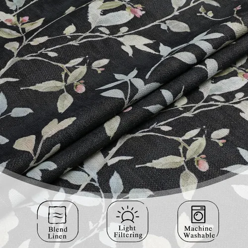 Vista 4 de Chyhomenyc Cortinas de mezcla de lino de 63 pulgadas de largo, 2 paneles de cortina con estampado floral filtrante de luz para sala de estar