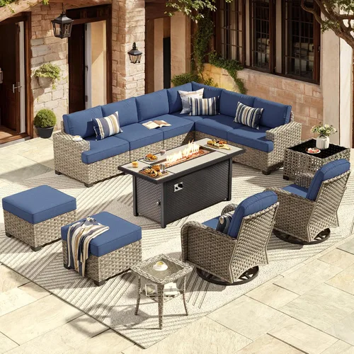 Vista 13 de HOOOWOOO Juego de Muebles Seccionales para Patio al Aire Libre, 6 Piezas Juegos de Conversación de Mimbre Sofá en Forma de L, Sofá Extra Profundo