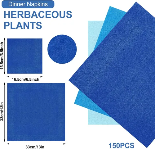 Vista 2 de Whaline Paquete de 150 Servilletas de Papel Azules de 6.5 x 6.5 Pulgadas, 3 Colores, Servilletas de Almuerzo con Temática Azul, Servilletas de Papel