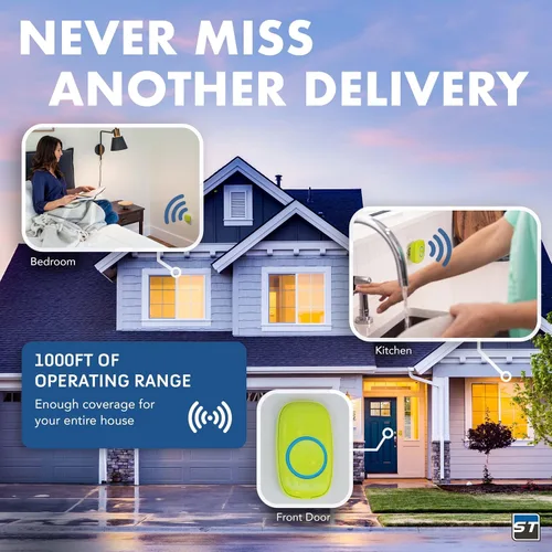 Vista 6 de Timbre inalámbrico de SadoTech – Kit de timbres y timbres impermeables inalámbricos – Rango de más de 1000 pies, timbre de 52 tonos, 4 niveles