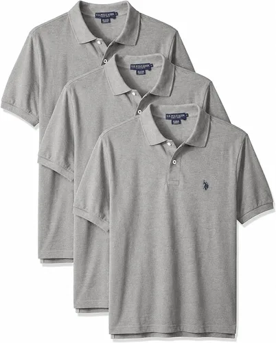 Vista 33 de Polo de piqué de algodón sólido para hombre con pequeño Pony Gris jaspeado