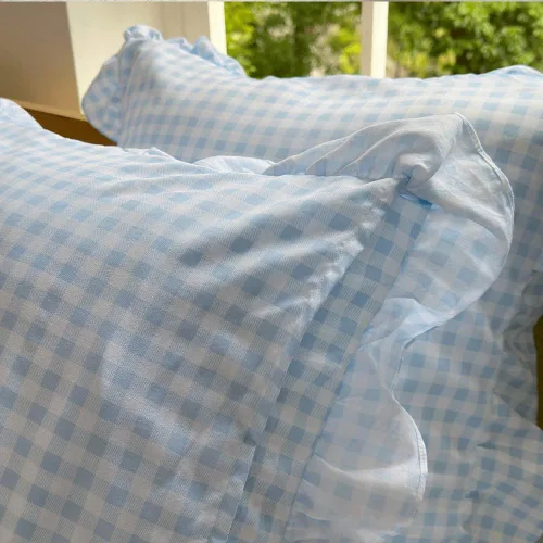 Vista 4 de NSNLGSGC Juego de 2 fundas de almohada de microfibra prelavada con volantes de color azul claro de 20 x 20 pulgadas, para cama/sofá