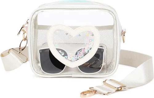 Vista 7 de Bolso cruzado transparente para mujeres y niñas, aprobado por el estadio, para niños, bolso en forma de corazón, cartera pequeña, bolsa para monedas
