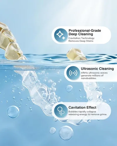 Vista 7 de Máquina limpiadora ultrasónica de retenedores, cápsula de limpieza dental de 49 kHz para guardias nocturnos, protectores bucales, alineador, frenos