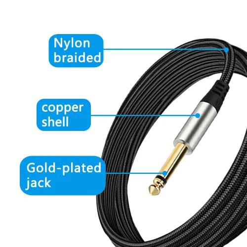 Vista 6 de Paquete de 2 cables de guitarra de 1/4 de pulgada con conector TS recto de 0.249 in (16 pies-2 unidades)